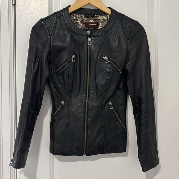 DANIER Black Leather Jacket for Women - Picture 1 of 8